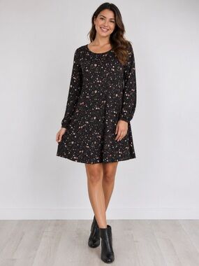 Rue21 Plus Size Floral Dress Black Long Sleeve Flowy Casual - Size 1X